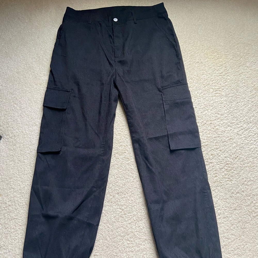 Black Corduroy Fabric Joggers